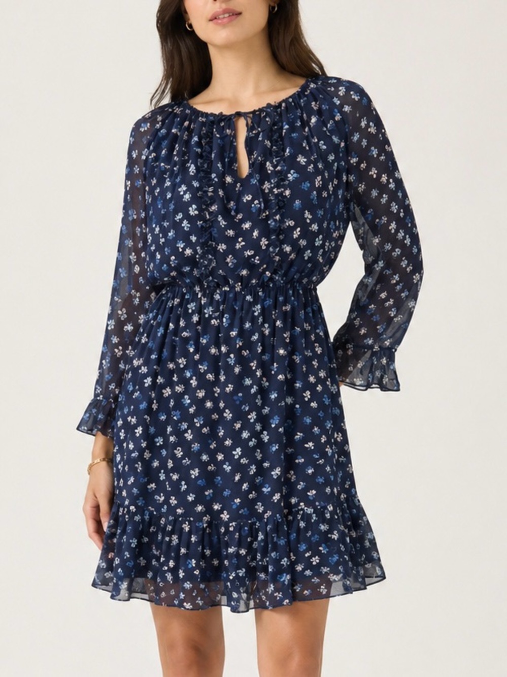 Diane von Furstenberg Simonia Floral Silk Dress Navy Blue Size 8